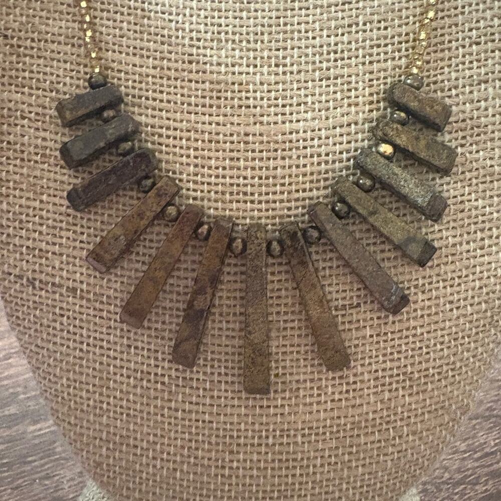 Vintage Boho Jasper Bar Necklace Seed Bead Chain 18"